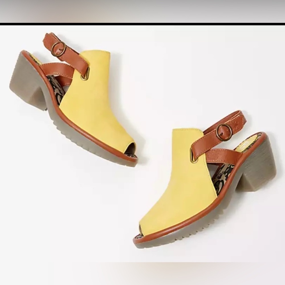 FLY London - Leather heeled sandals - Wena - Burnt yellow -EU38w USA 7  7.5